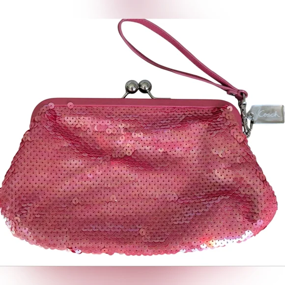 Coach Raspberry Pink Sequin Kisslock Clutch - Limited Edition